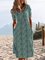 Women Fashion Summer Printed Midi Dress Crew Neck Dresses