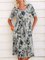 Plus Size Midi Dress Summer Printed Crew Neck Dresses