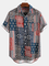 As Picture Printed Cotton Short Sleeve V Neck Shirts & Tops