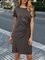 Gray Cotton Short Sleeve Solid Dresses