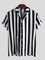 Men's Black Casual Lapel Printed Striped Shirts