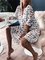 White Cotton Half Sleeve Patchwork Printed Dresses