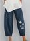 Dark Blue Linen Shift Casual Floral Pants