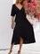 Black Cotton Solid Holiday V Neck Dresses