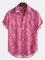 Pink Printed Casual V Neck Cotton Shirts & Tops