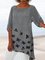 Gray Casual 3/4 Sleeve Linen Printed Shirts & Tops