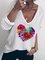Women Floral Heart Print V-Neck Casual T-Shirts