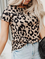 Casual Crew Neck Cotton-Blend Leopard Shirts & Tops