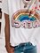 White Short Sleeve Printed Round Neck Shirts & Tops
