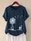 Navy Blue Floral-print Cotton Shirts & Tops