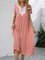 Pink V Neck Linen Short Sleeve Solid Dresses