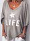 Gray Cotton-Blend Letter Floral-Print Casual Shirts & Tops