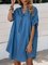 Light Blue-Dark-Blue Short Sleeve Denim Dresses