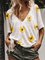 White Cotton-Blend Casual V Neck Short Sleeve Shirts & Tops