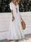 White Solid Short Sleeve Swing V Neck Dresses
