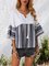 White Casual Striped V Neck 3/4 Sleeve Shirts & Tops