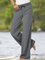 Gray Plain Cotton-Blend Casual Pants