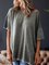 Gray Shift Short Sleeve Solid Cotton-Blend Shirts & Tops