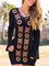 Vintage Boho Geometric Floral Embroidered Plus Size Long Sleeve V Neck Casual Dresses