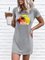 Gray Cotton Short Sleeve Crew Neck Printed Dresses