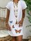 Butterfly V Neck White Women Dresses Casual Dresses