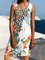 Crew Neck White Women Dresses Shift Leopard Dresses