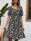 Natural Black Chiffon Short Sleeve A-Line Floral Dresses