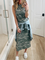 Green Printed Casual Crew Neck Cotton Dresses