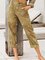 Khaki Cotton-Blend Pockets Casual Pants