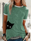 Green Cotton Casual Crew Neck Floral-Print Shirts & Tops