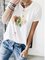 White Printed Casual Cotton-Blend Round Neck Shirts & Tops