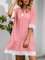Pink Crew Neck Shift Half Sleeve Dresses