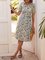 White Floral Short Sleeve Shirt Collar Dresses
