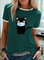Casual loose stitching round neck short sleeve printed cat T-shirt