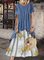 White-Blue Cotton Crew Neck Holiday Floral Dresses
