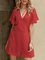 Dark Red V Neck A-Line Short Sleeve Chiffon One-Pieces