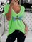 Cotton-Blend V Neck Short Sleeve Shirts & Tops
