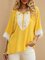 Yellow Casual Cotton-Blend Shift V Neck Shirts & Tops