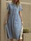Blue Short Sleeve Cotton Solid Casual Dresses