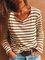 Women Striped Long Sleeves Casual T-Shirts
