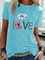 Vintage Short Sleeve Statement Floral Letter Printed Crew Neck Plus Size Casual Tops