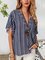 Navy Blue Cotton-Blend Sexy Striped Shirts & Tops