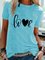 Vintage Short Sleeve Love Letter Printed Crew Neck Plus Size Casual Tops