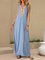 Blue Sleeveless Geometric V Neck Shift Maxi Dresses