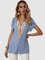 Blue Boho Cotton Printed V Neck Shirts & Tops