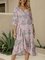 V Neck Swing Floral-Printn Half Bell Sleeve Dresses