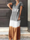 Letter Printed Colo-block V-neck Short Sleeve Maxi Dress