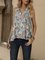 Blue Ethnic V Neck Floral-Print Sleeveless Holiday Shirts & Tops