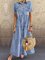 Women Plain Denim Short Sleeve Shirt Collar Maxi Summer Dresses