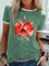 Green Round Neck Cotton Casual Patchwork Shirts & Tops